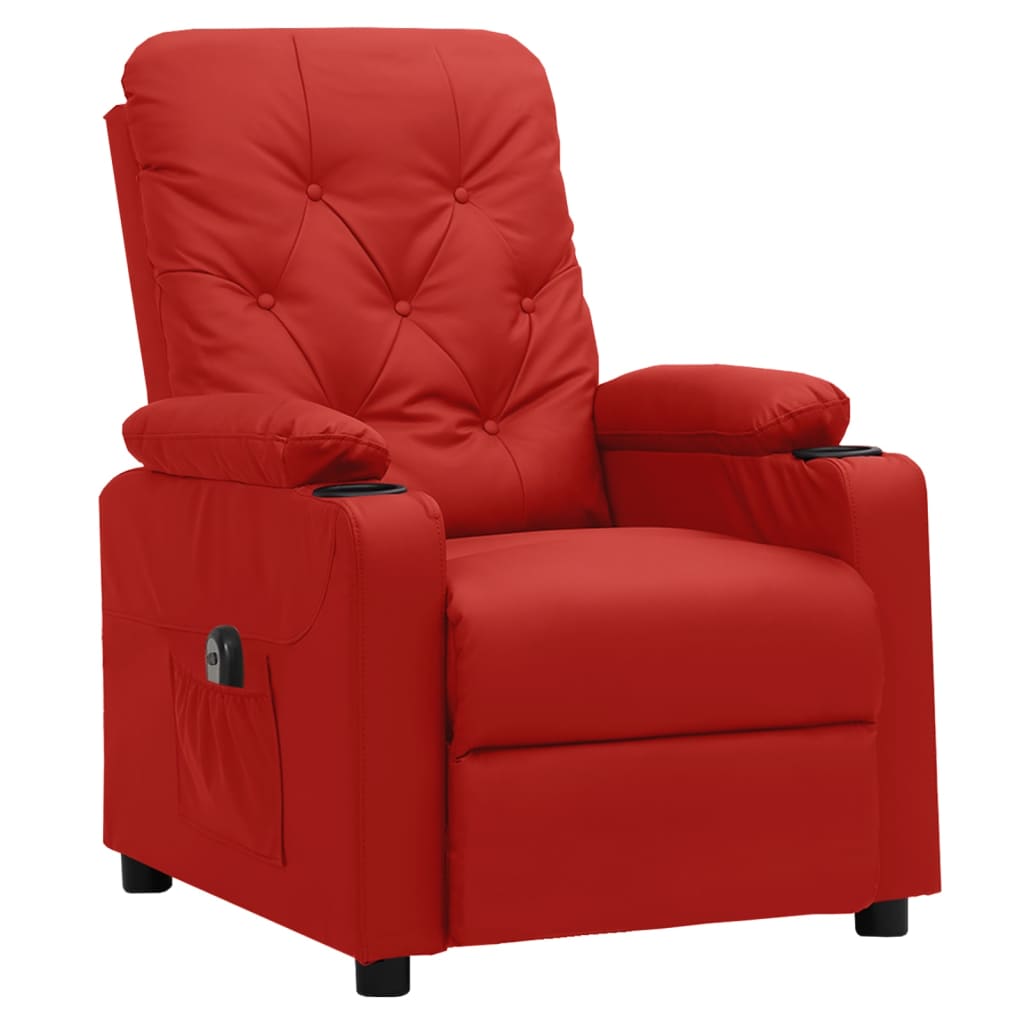 Poltrona reclinável elétrica couro artificial vermelho tinto