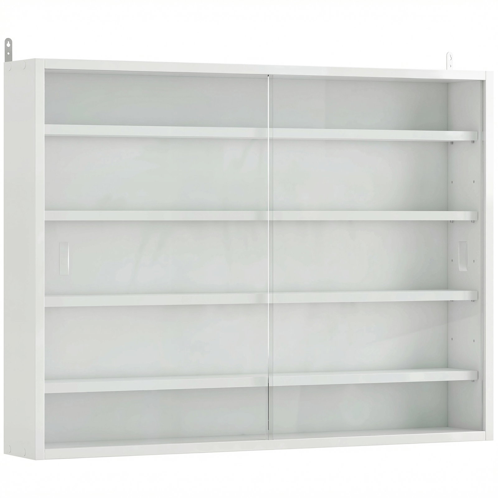 Vitrine de parede com prateleiras ajustáveis e 2 portas corredeiras de vidro para coleções 80x9,5x60 cm branco
