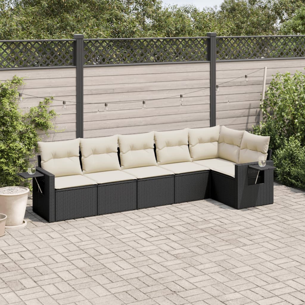 6 Pcs conjunto sofás de jardim c/ almofadões vime PE preto
