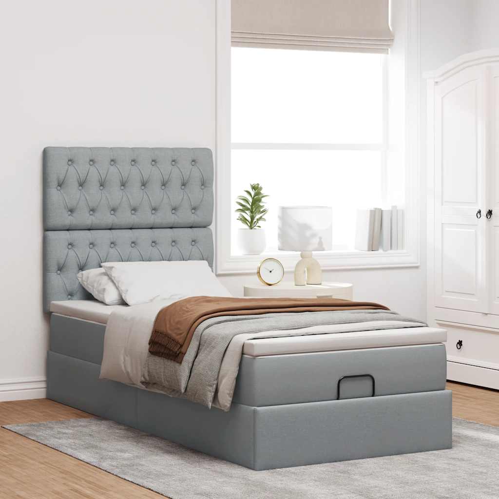 Estrutura cama otomana colchão 80x200 cm tecido cinzento claro