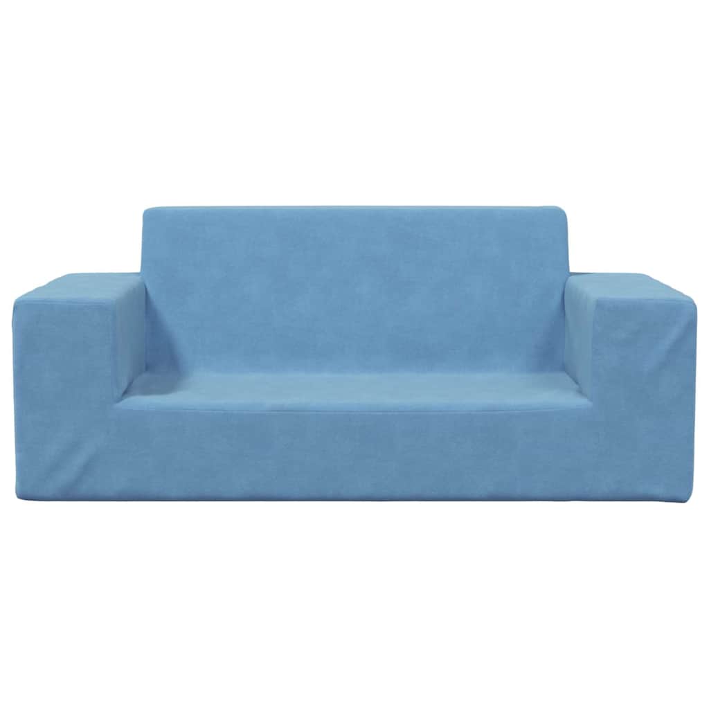 Sofá infantil de 2 lugares pelúcia azul