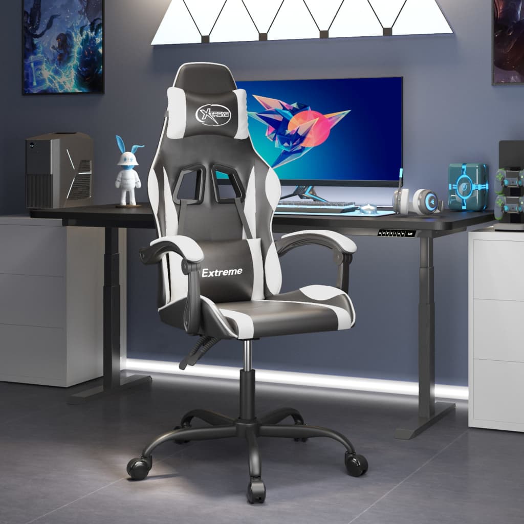 Cadeira gaming couro artificial preto e branco