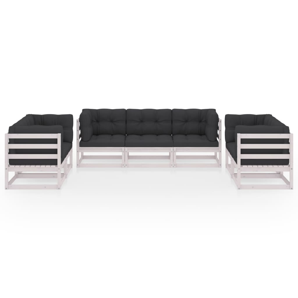 7 Pcs conjunto lounge de jardim c/ almofadões pinho maciço