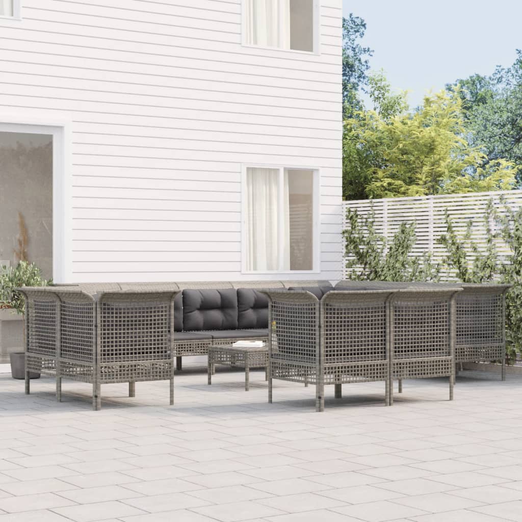 13 Pcs conjunto lounge de jardim c/ almofadões vime PE cinzento