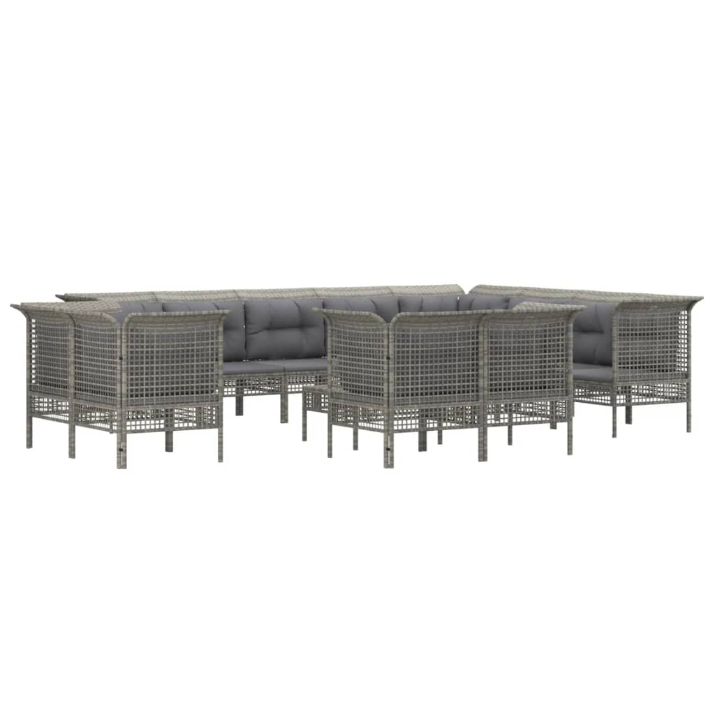 13 Pcs conjunto lounge de jardim c/ almofadões vime PE cinzento