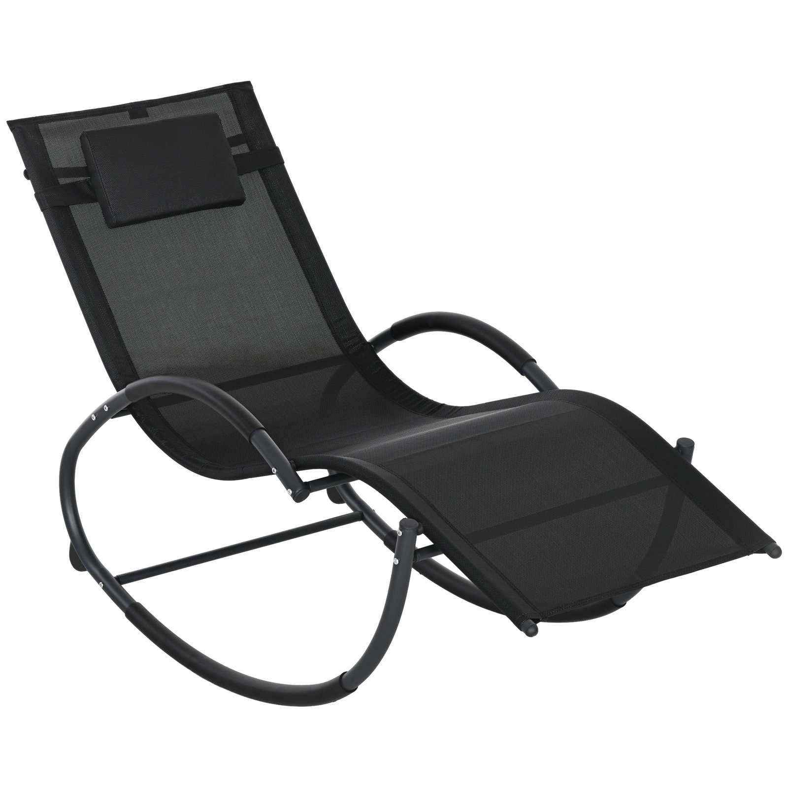 Espreguiçadeira baloiço de jardim com apoio para os braços almofada para a cabeça removível 155x61x88 cm preto