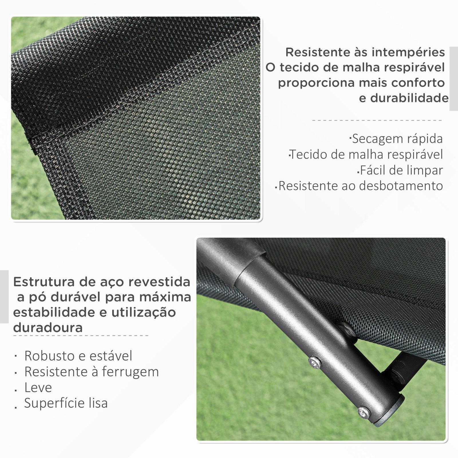 Espreguiçadeira baloiço de jardim com apoio para os braços almofada para a cabeça removível 155x61x88 cm preto