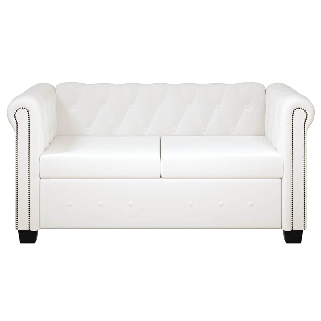 Sofá chesterfield de 2 lugares em couro artificial branco