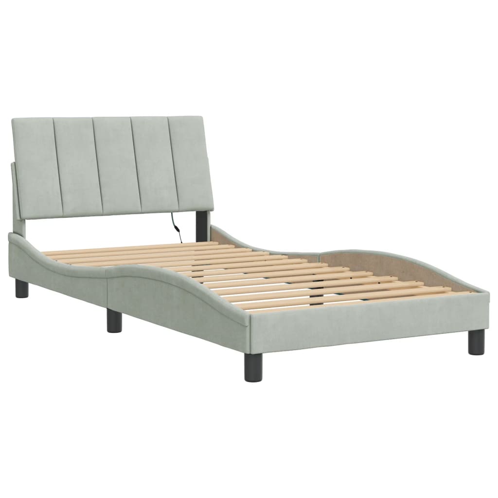 Estrutura de cama com LED sem colchão hanko 100x200 cm veludo cinzento-claro