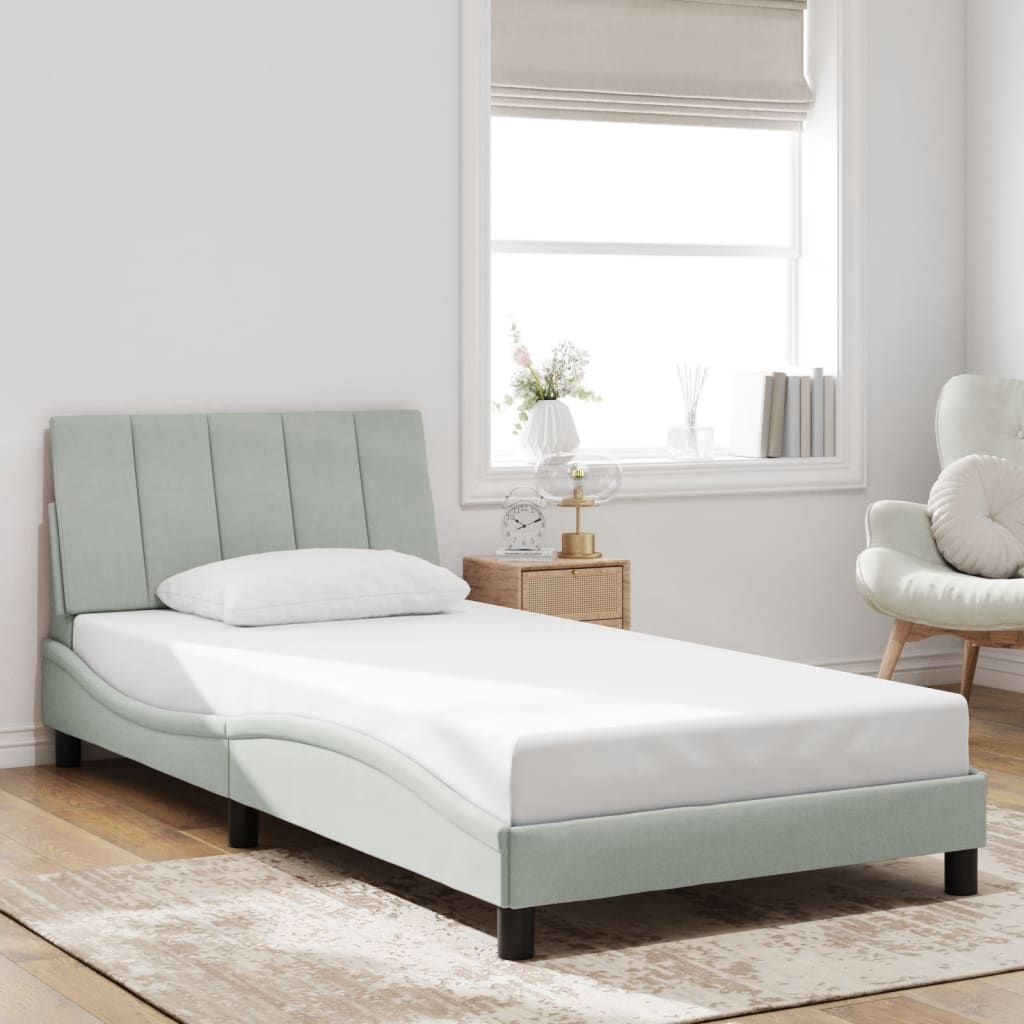 Estrutura de cama com LED sem colchão hanko 100x200 cm veludo cinzento-claro