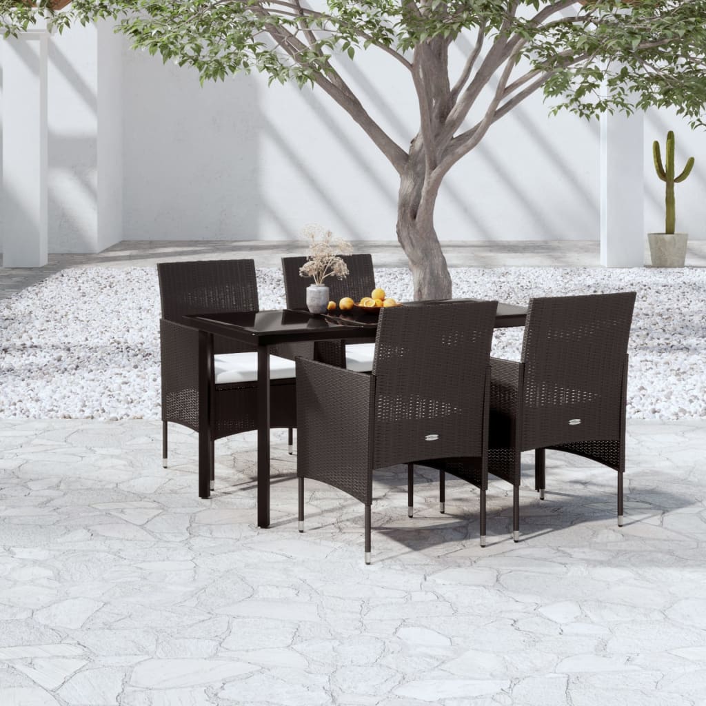 5 Pcs conjunto de jantar p/ jardim c/ almofadões preto