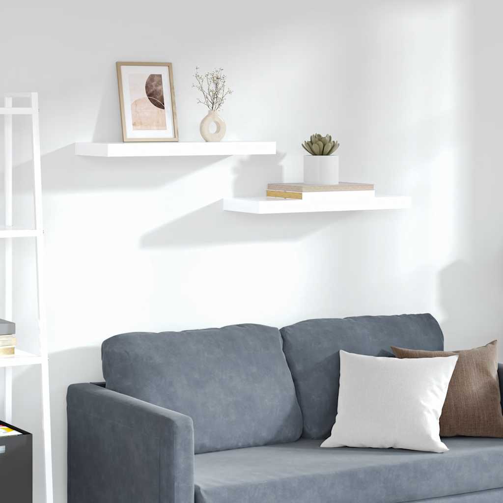 Prateleiras de parede suspensas 2 pcs 60x23,5x3,8cm MDF branco