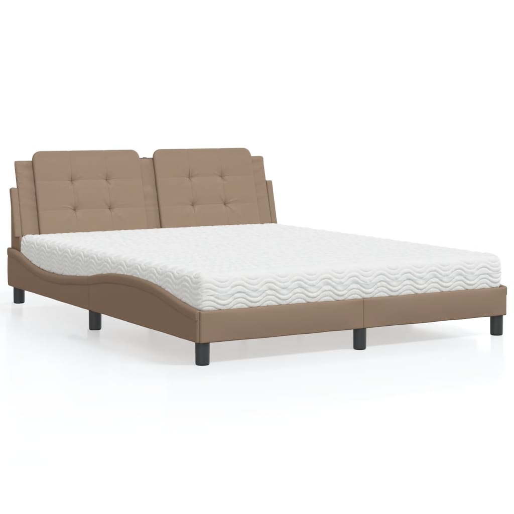 Cama com colchão zadar 160x200 cm couro artificial cappuccino