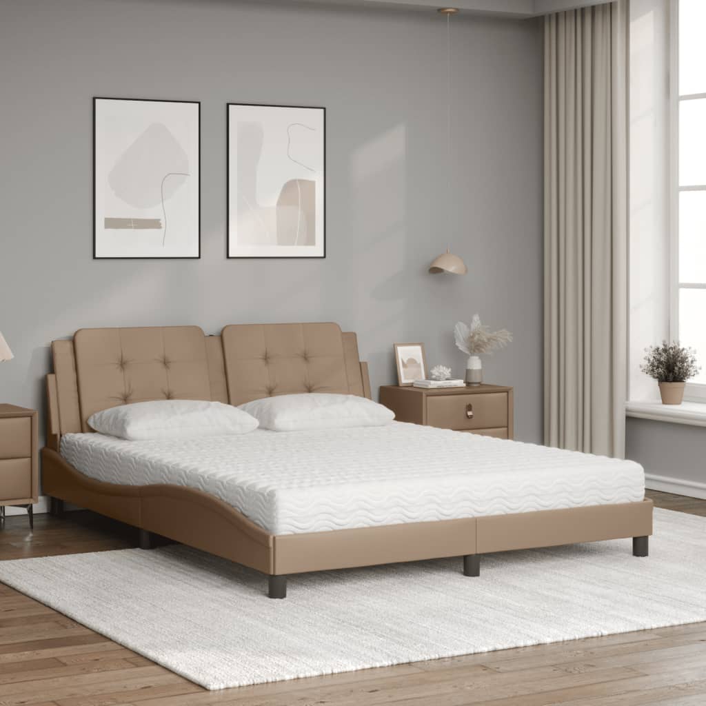 Cama com colchão zadar 160x200 cm couro artificial cappuccino