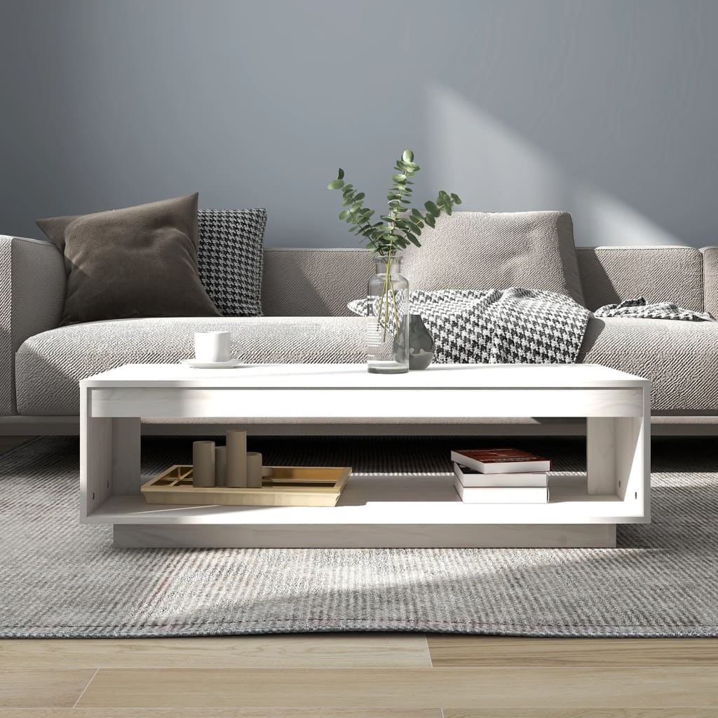 Mesa de centro 110x50x33,5 cm madeira de pinho maciça branco