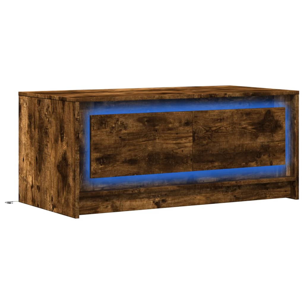 Mesa de centro c/ luzes LED derivados madeira carvalho fumado