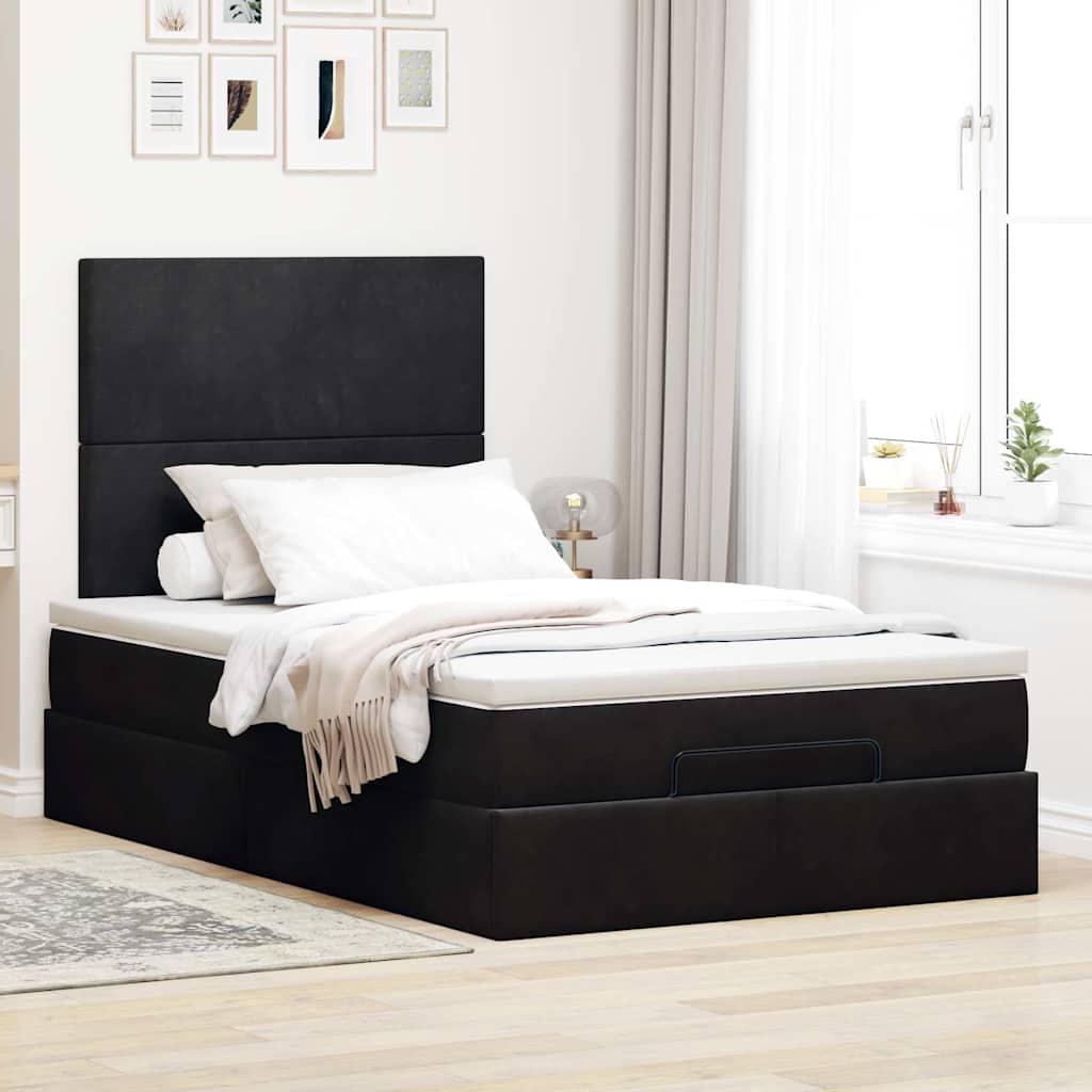 Estrutura de cama otomana com colchões preto 120x190 cm veludo