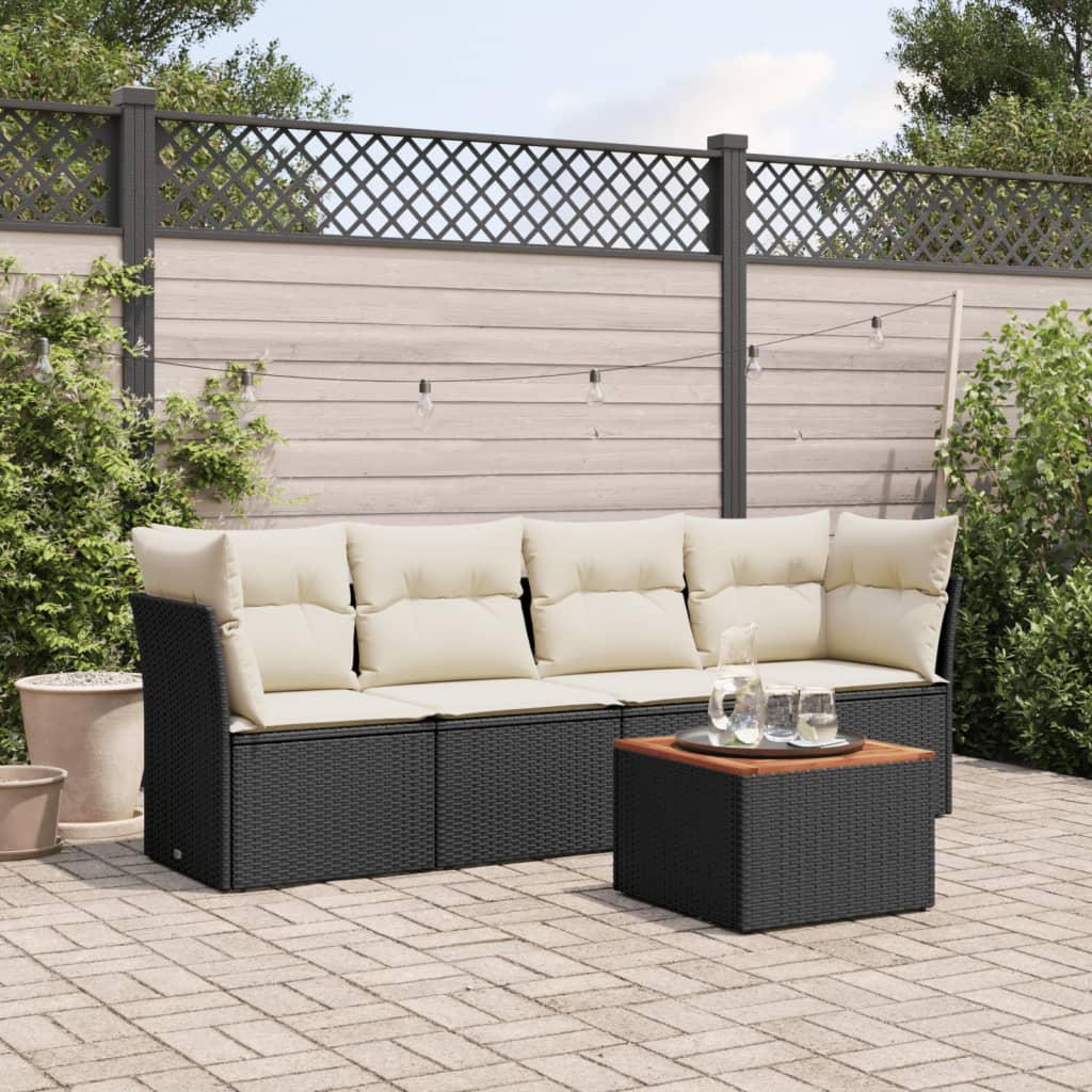 5 Pcs conjunto sofás de jardim com almofadões vime PE preto