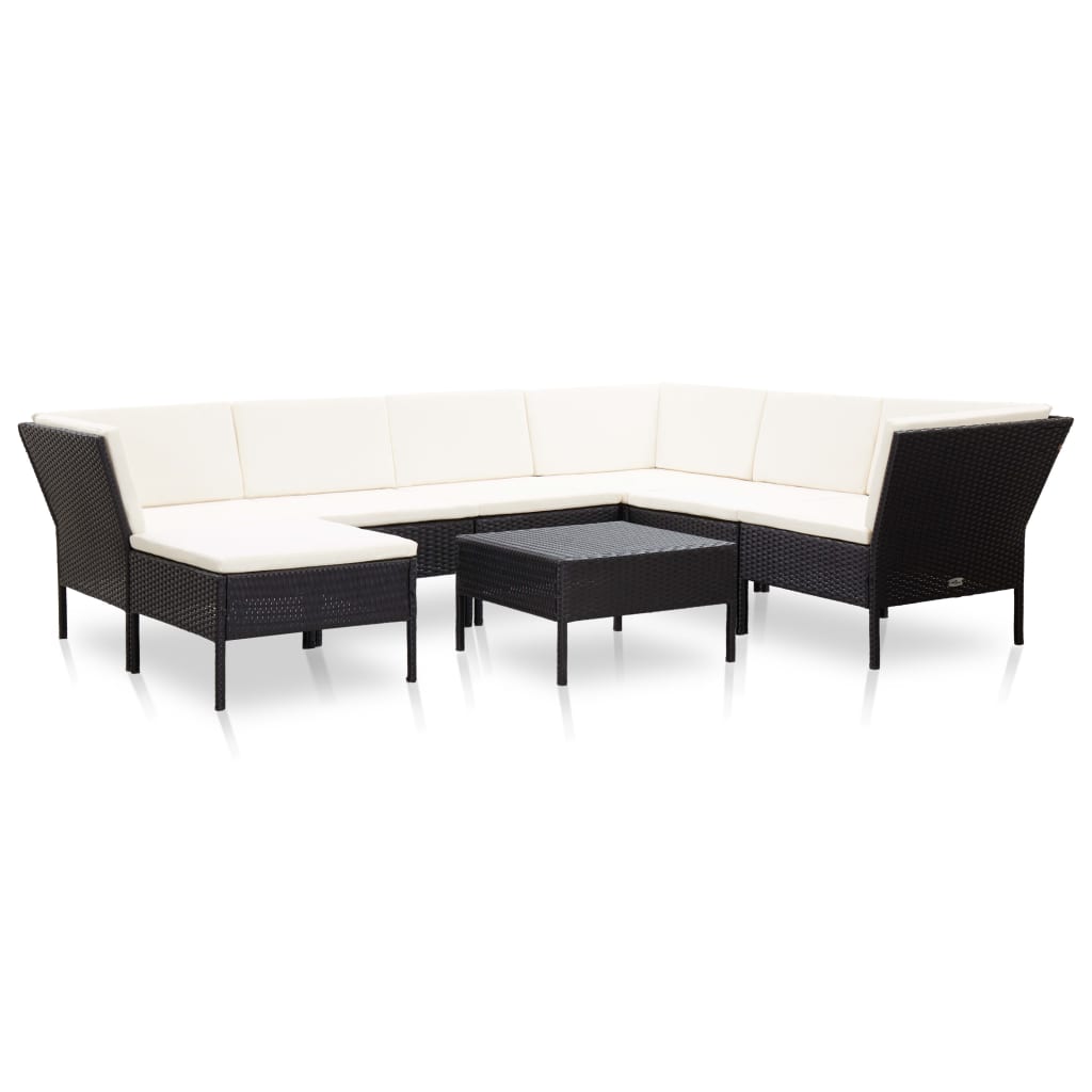 8 Pcs conjunto lounge de jardim c/ almofadões vime PE preto
