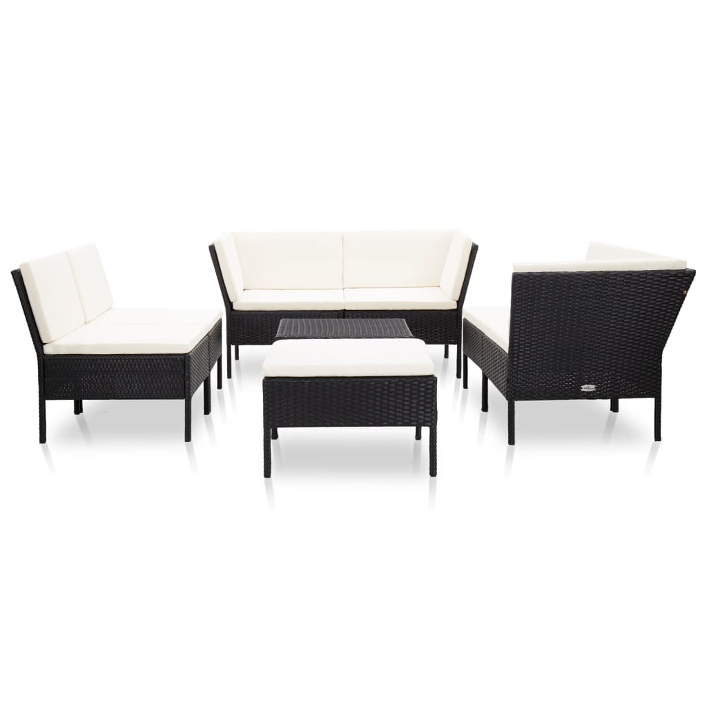 8 Pcs conjunto lounge de jardim c/ almofadões vime PE preto