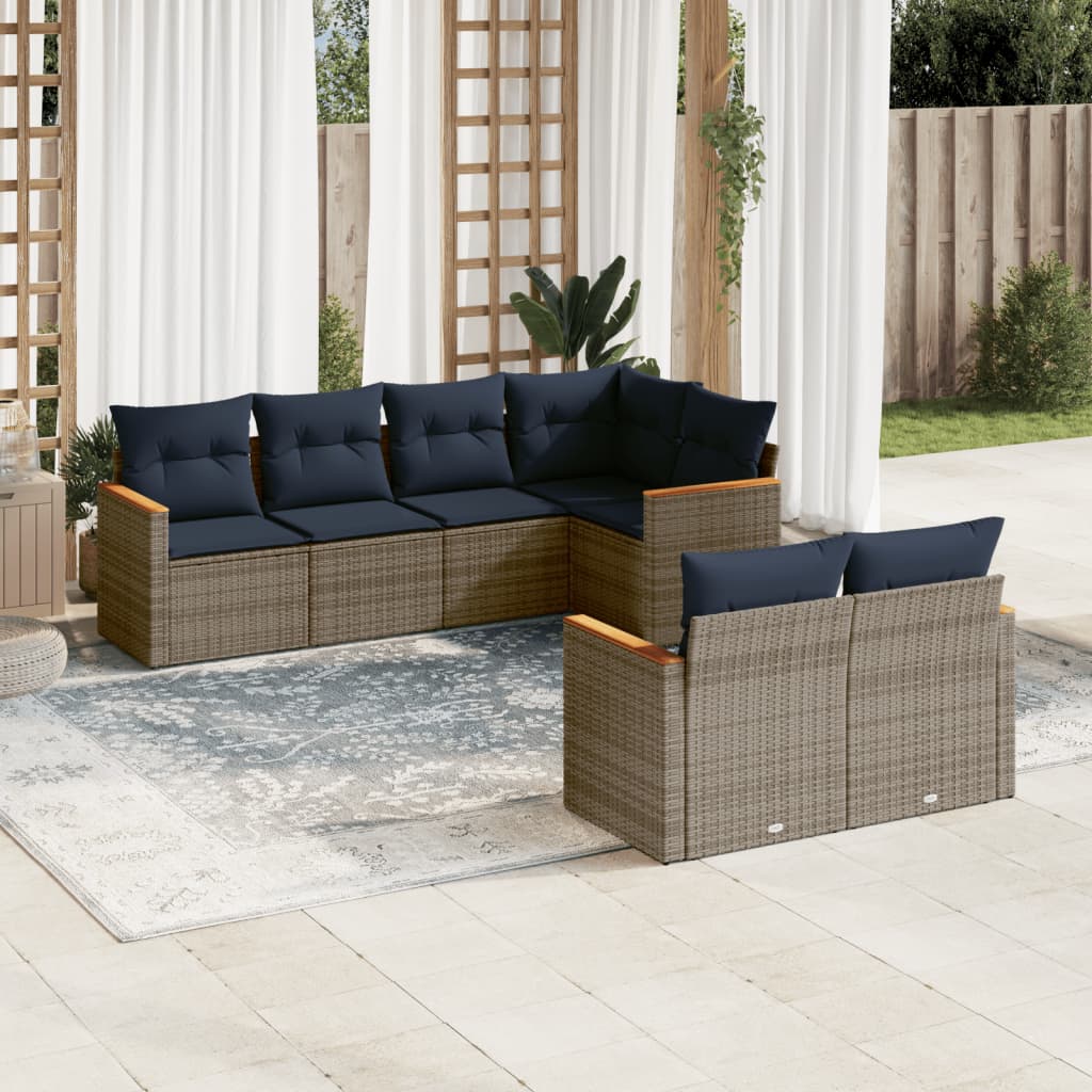 Conjunto de sofá de jardim com 7 peças e almofadas em rattan sintético cinza