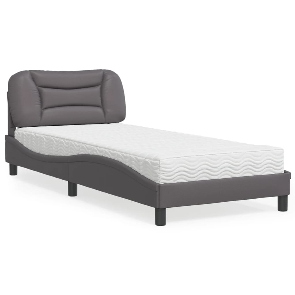 Cama com colchão hvar 90x190 cm couro artificial cinzento