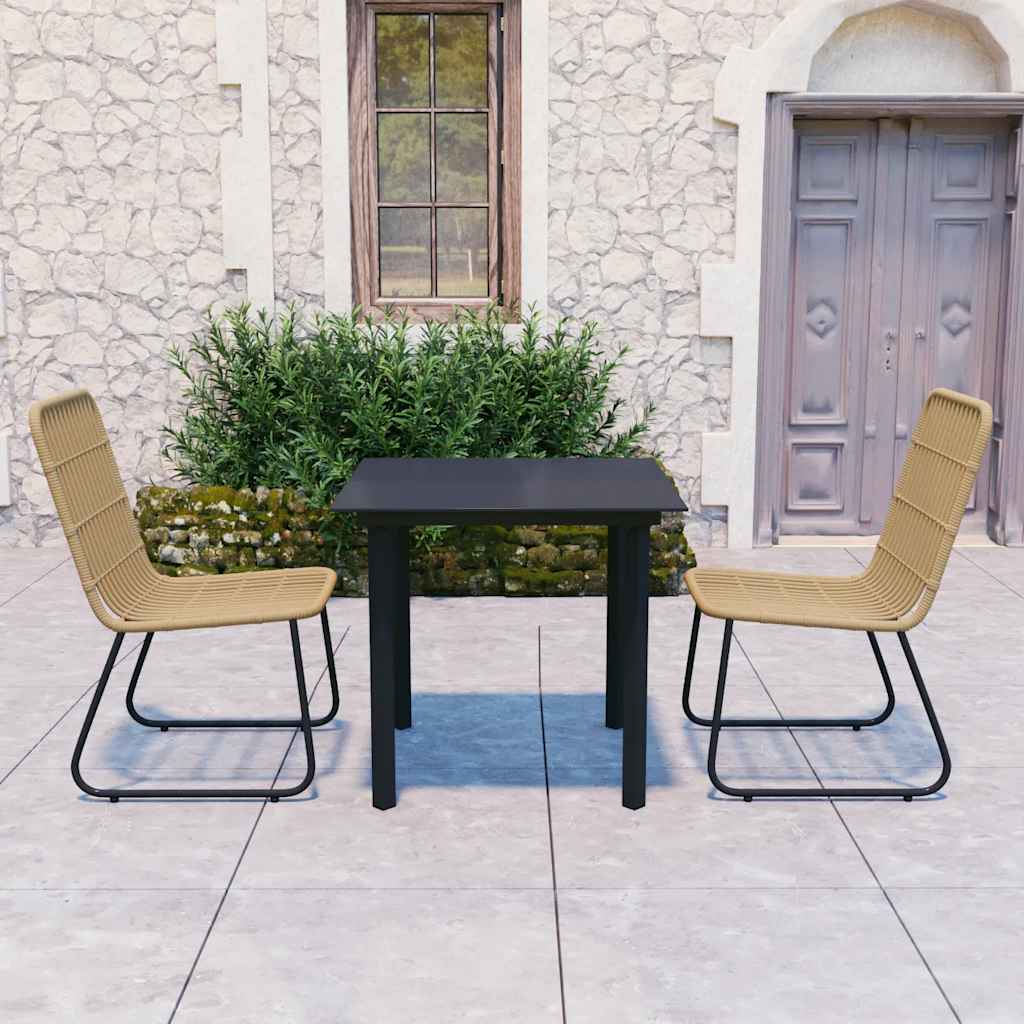 3 Pcs conjunto de jantar para jardim vime PE e vidro