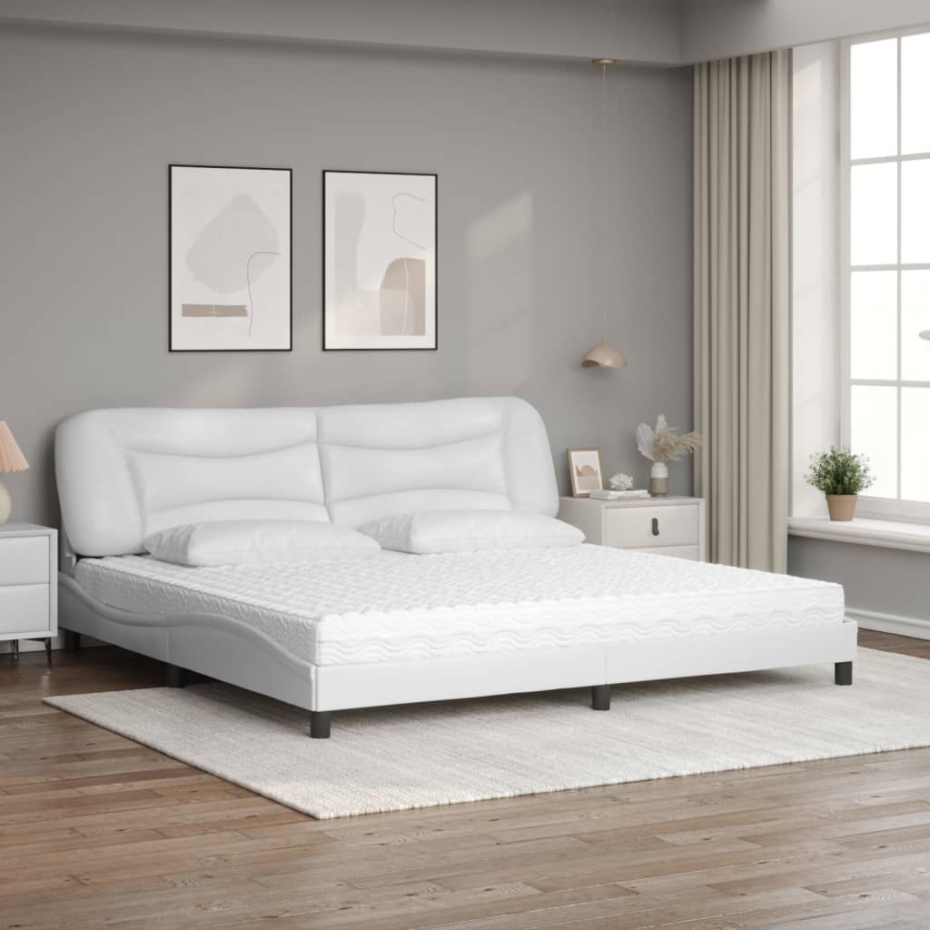 Cama com colchão hvar 200x200 cm couro artificial branco