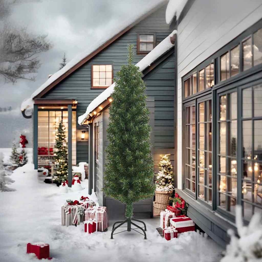 Árvore de natal artificial fina com suporte 240 cm PVC verde