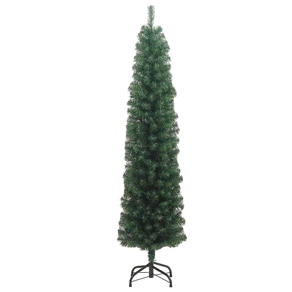 Árvore de natal artificial fina com suporte 240 cm PVC verde
