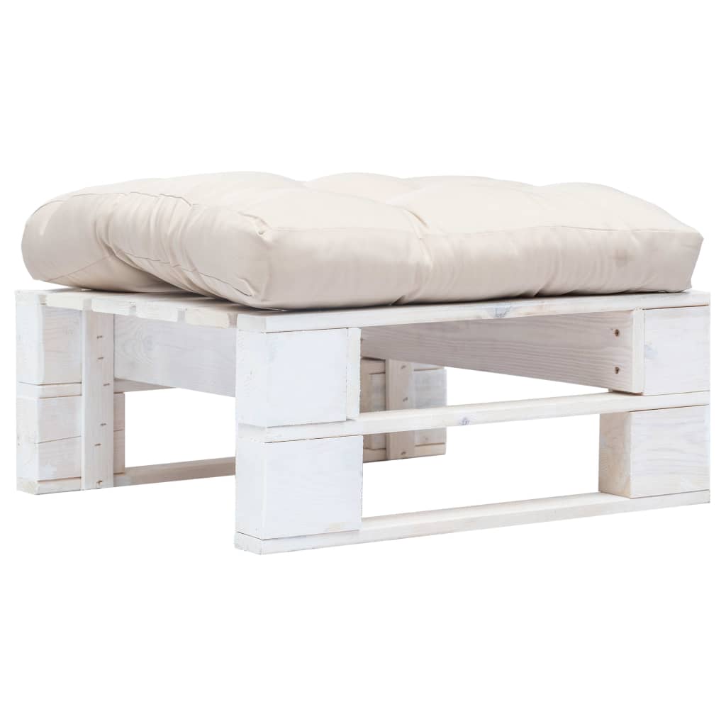 Otomano de paletes com almofadão cor areia madeira branco