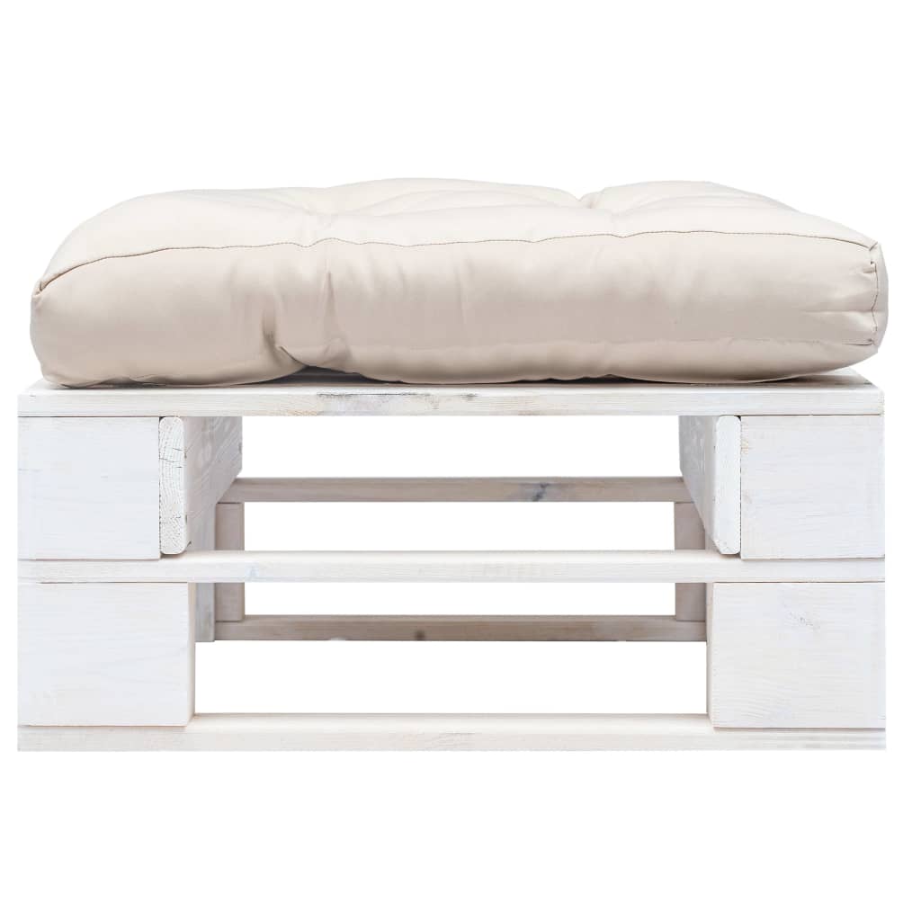 Otomano de paletes com almofadão cor areia madeira branco