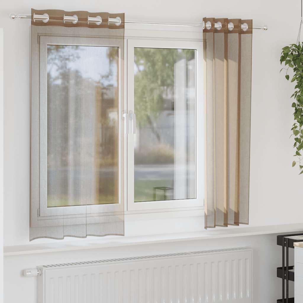 Cortinas de voile com ilhós 2 pcs castanho-claro