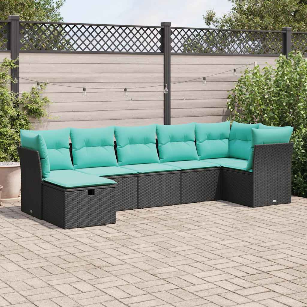 7 Pcs conjunto de sofás p/ jardim c/ almofadões vime PE preto