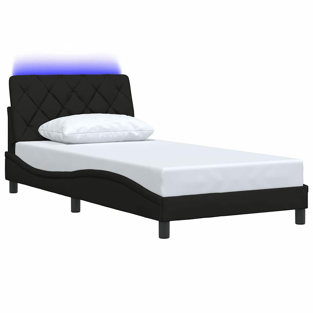 Estrutura de cama com LED sem colchão 100x200 cm tecido preto