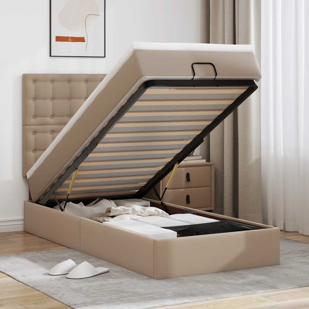 Cama otomana com colchão 90x190 cm couro artificial cappucino