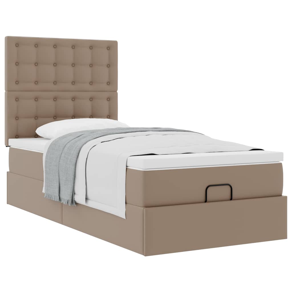 Cama otomana com colchão 90x190 cm couro artificial cappucino
