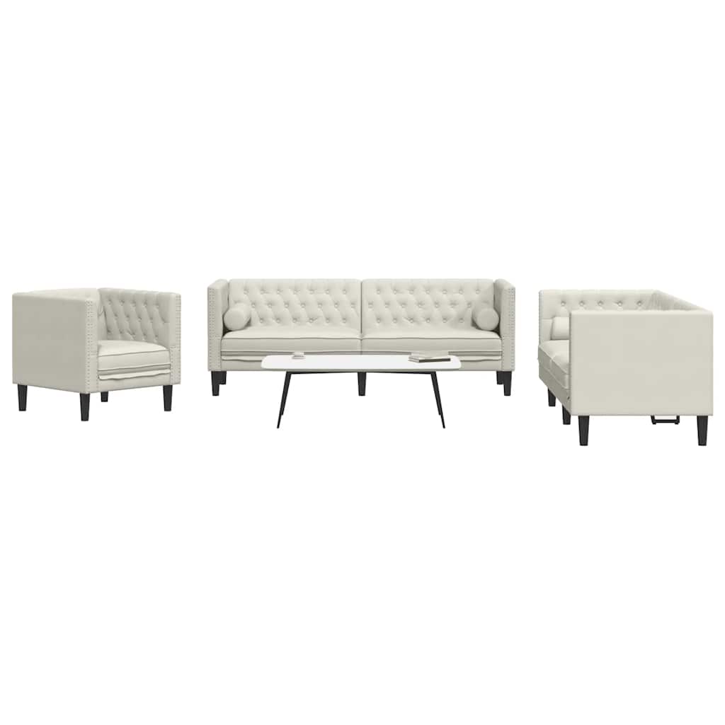 3 Pcs conjunto de sofás chesterfield com rolos veludo creme