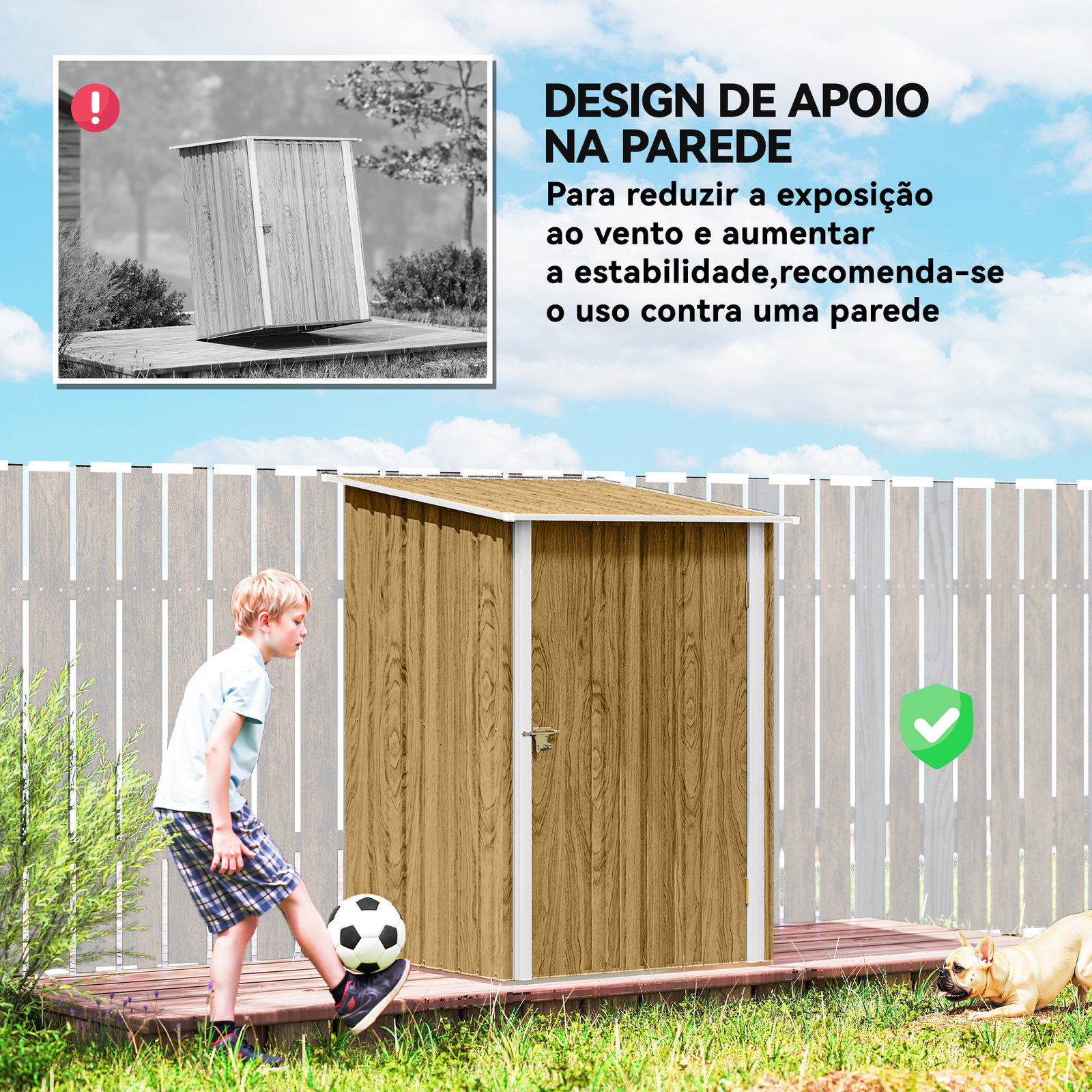 Abrigo de jardim metálica 0,92 m² 100x103x160 cm com 1 porta e fecho para armazenamento de ferramentas castanho claro