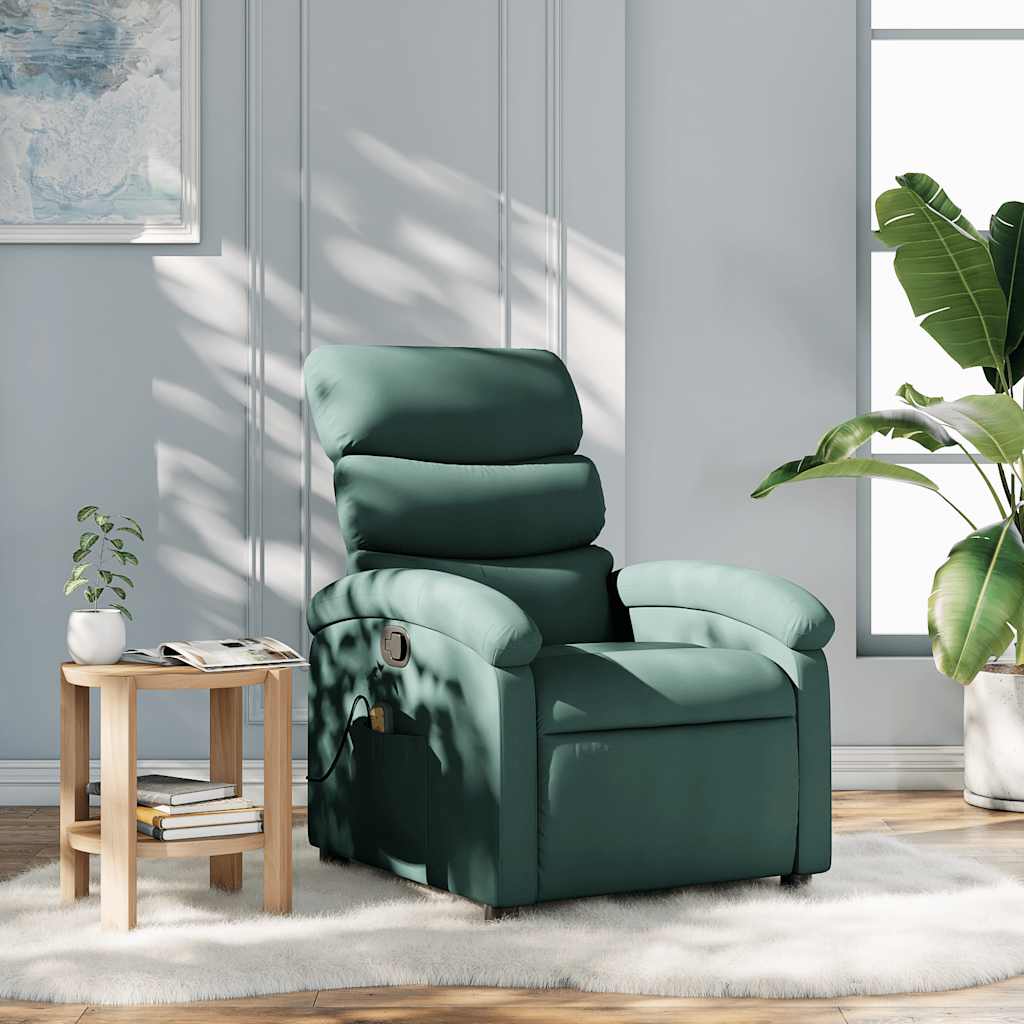 Poltrona de massagem reclinável em tecido verde escuro