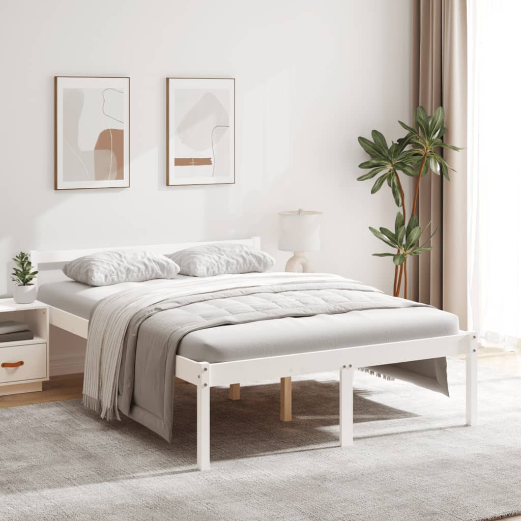 Cama de casal pequena para idosos 120x190cm pinho maciço branco
