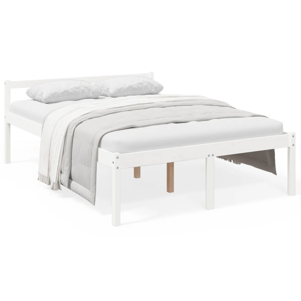 Cama de casal pequena para idosos 120x190cm pinho maciço branco