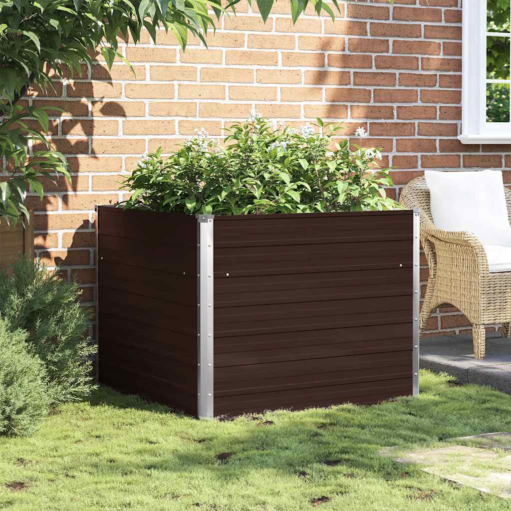 Canteiro jardim elevado 100x100x77cm aço galvanizado castanho