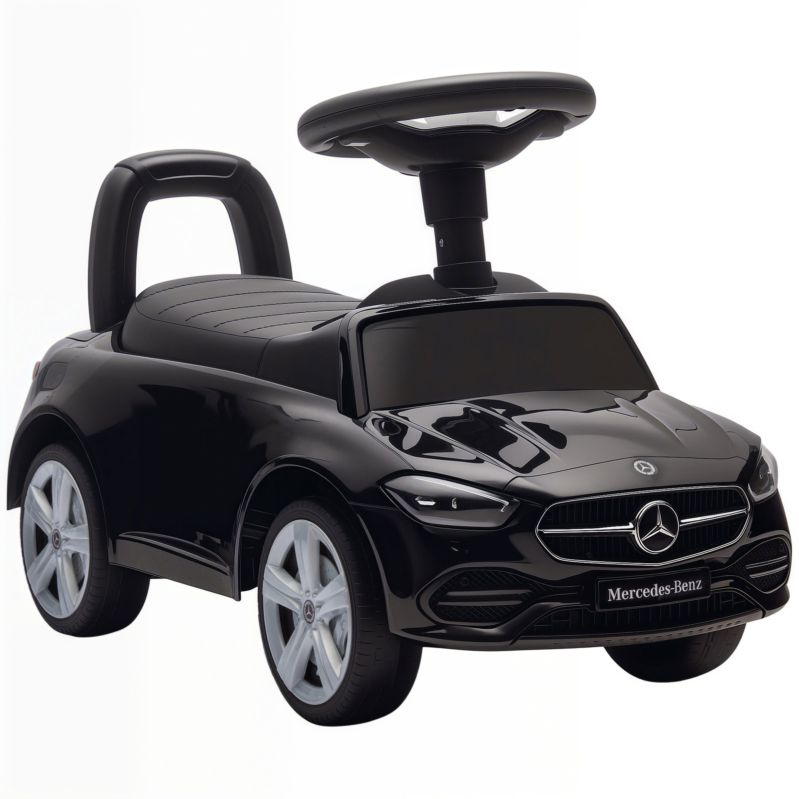 Carro andador para crianças mercedes-benz classe c com buzina volante sons de motor e espaço de armazenamento 65x28x39 cm preto
