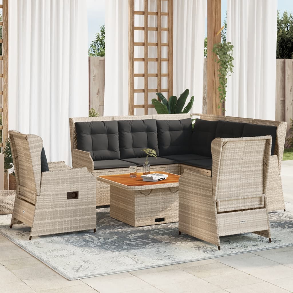 5 Pcs conj. lounge p/ jardim c/ almofadões vime PE cinza claro