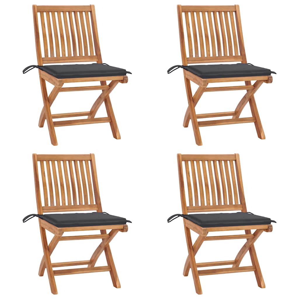 Cadeiras de jardim dobráveis c/ almofadões 4 pcs teca maciça