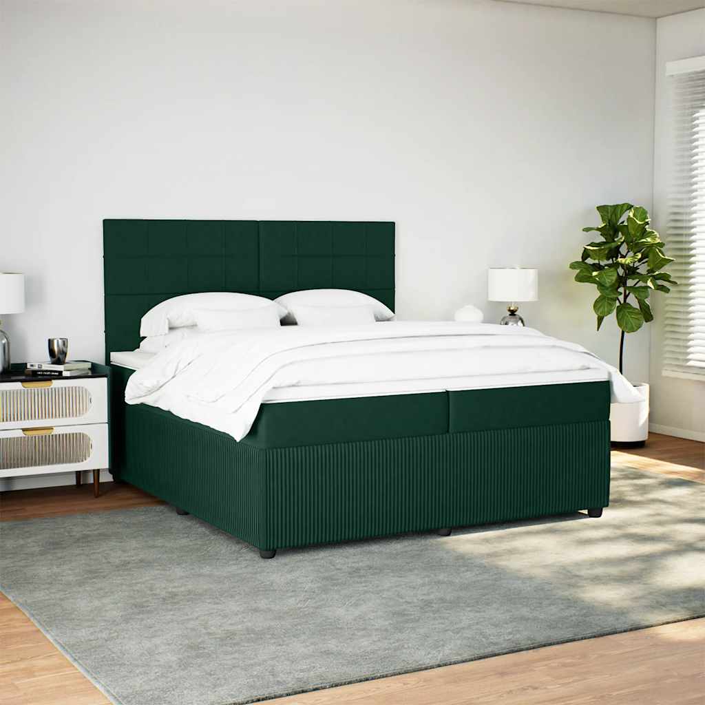 Cama com molas/colchão 200x200 cm veludo verde-escuro