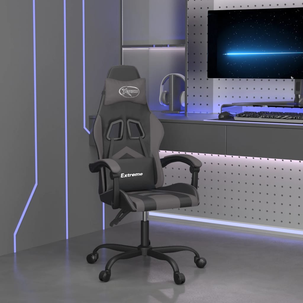 Cadeira gaming giratória couro artificial preto e cinzento