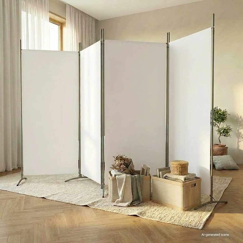 Biombo com 4 painéis 346x180 cm tecido branco