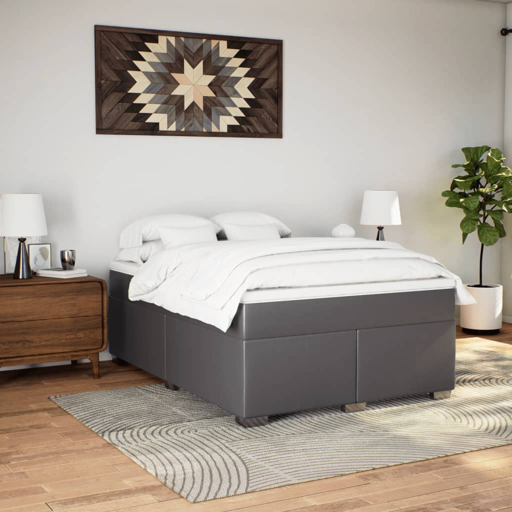 Cama com molas/colchão 160x200 cm couro artificial cinzento